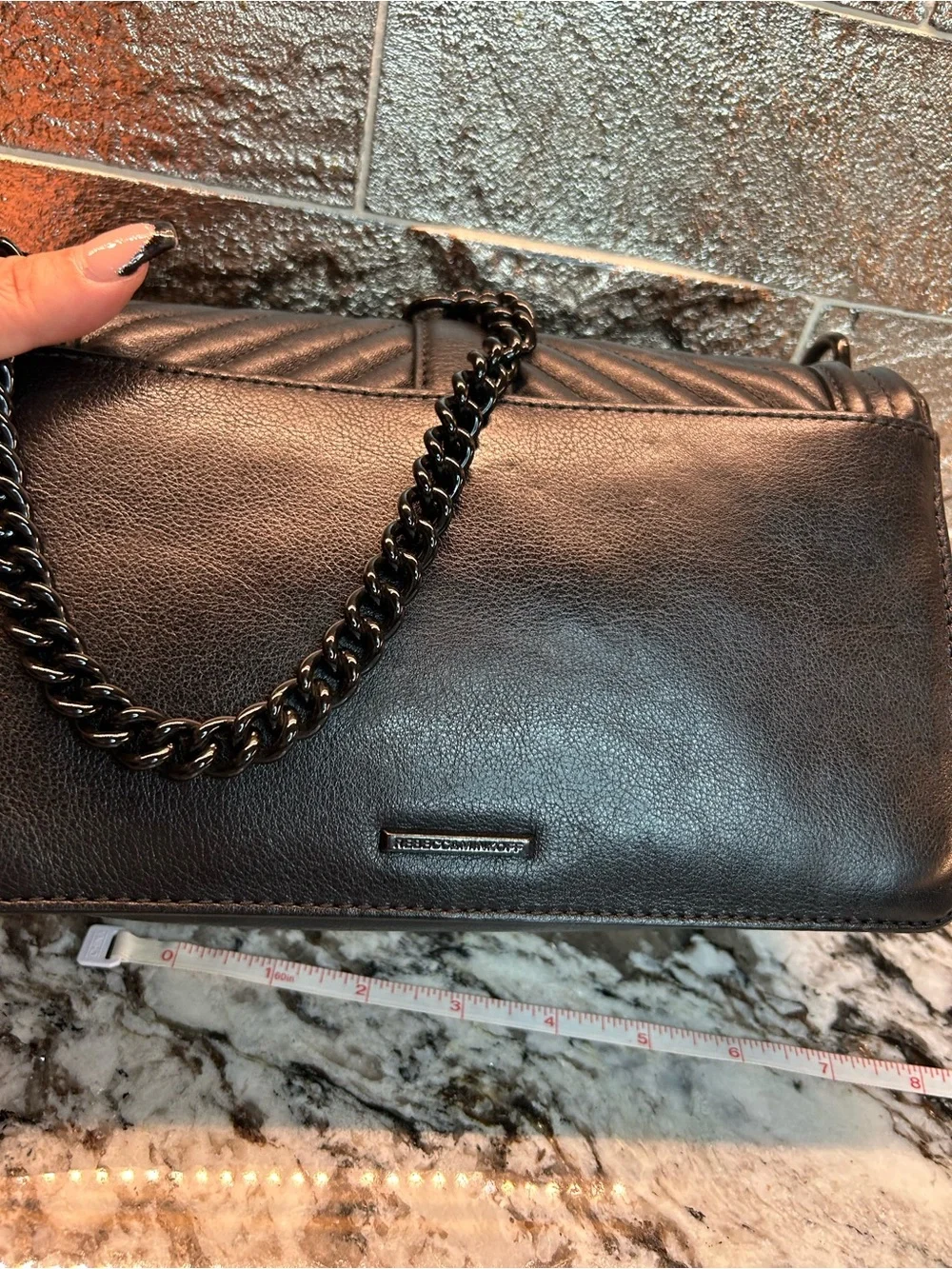 Rebecca Minkoff Black Leather Quilted Chevron Flap Shoulder Bag